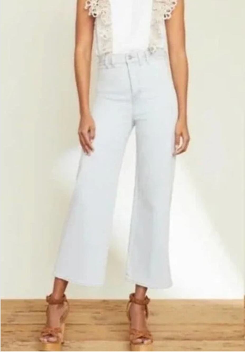 Veronica Beard Grant Braided Waist Extra High Rise Wide Leg Jeans Aspen Blue 10